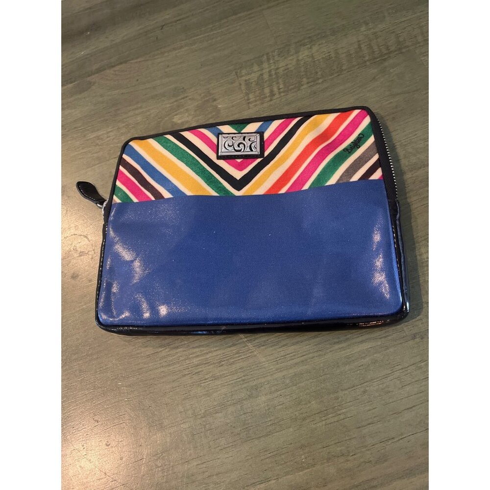 Brighton Multicolor Stripe Cosmetic Bag With Polka Dot Interior & Zipper Closure